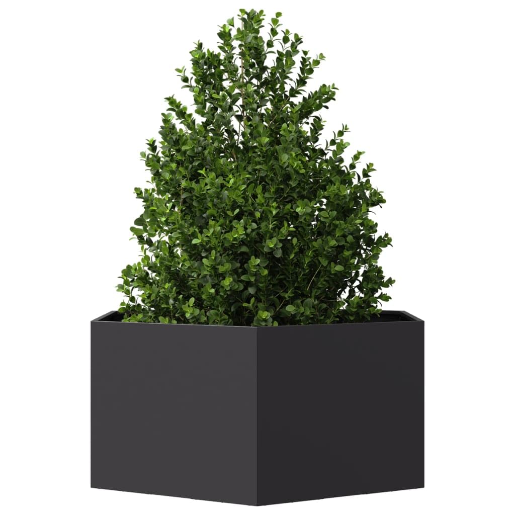 Macetero de jardín negro hexagonal de acero 104 x 90 x 45 cm, jardinera elevada sin fondo para plantas, verduras y hierbas aromáticas, diseño abierto para drenaje y crecimiento