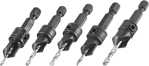 Trend Juego de 5 avellanadores de liberación rápida, vástago hexagonal de 14 pulgadas, cuerpo de acero para herramientas, broca HSS, paquete de 5,