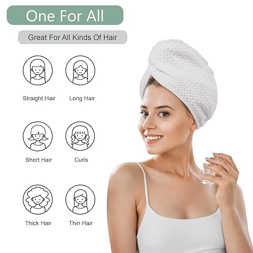 Miniatura 2 de Toalla de secado de pelo de microfibra 2 paquetes de turbante de cabeza larga de gofre tela de rizo de secado rápido antiencrespamiento pelo rizado