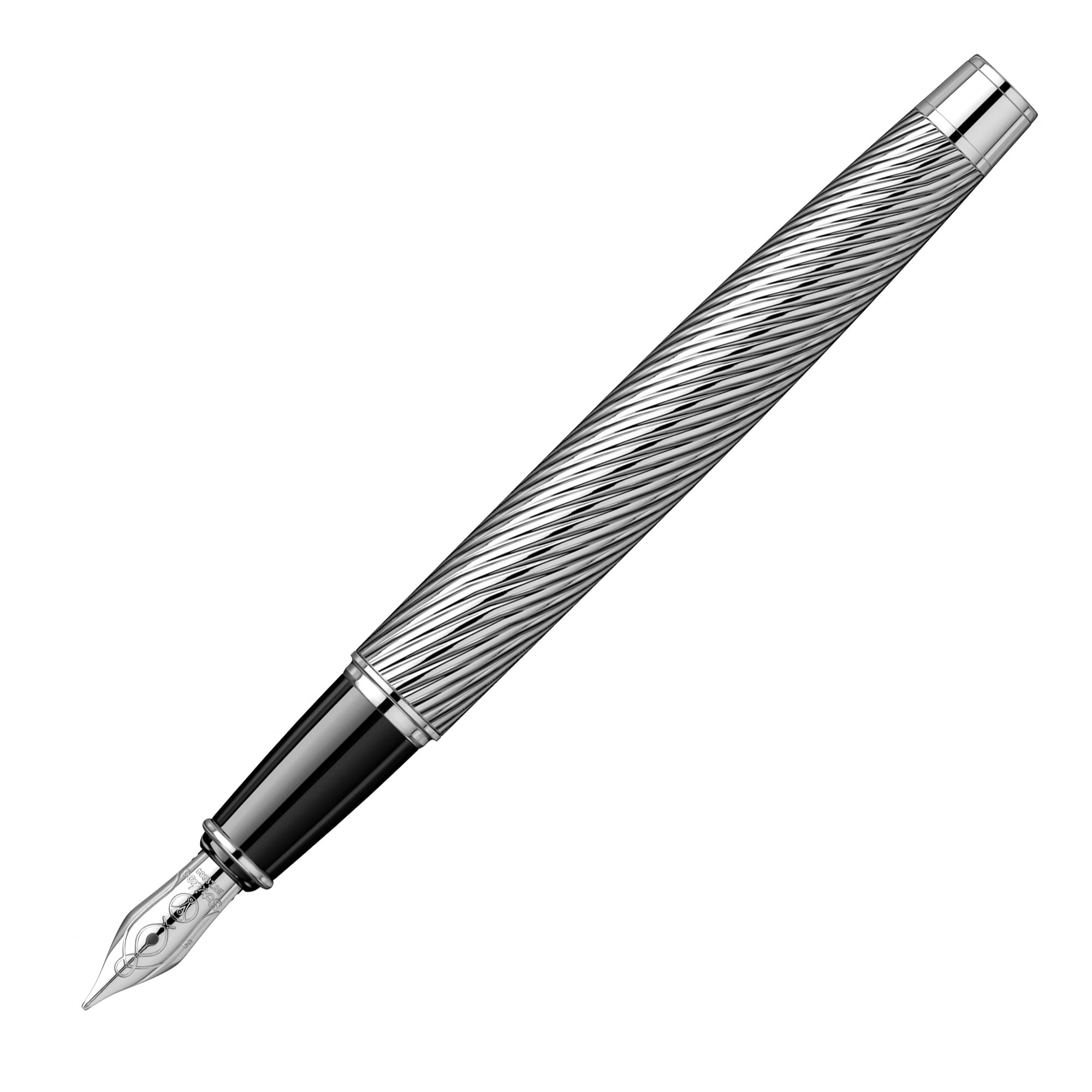 Scrikss Pluma estilográfica de punta media y convertidor de tinta negra, cuerpo de latón cromado, bordes cromados, serie 35C, moderno y elegante, ideal para regalar en la oficina y el hogar