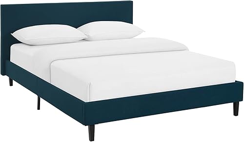 Modway Cama de plataforma tapizada Anya Azure con soporte de listones de madera, tamaño Queen
