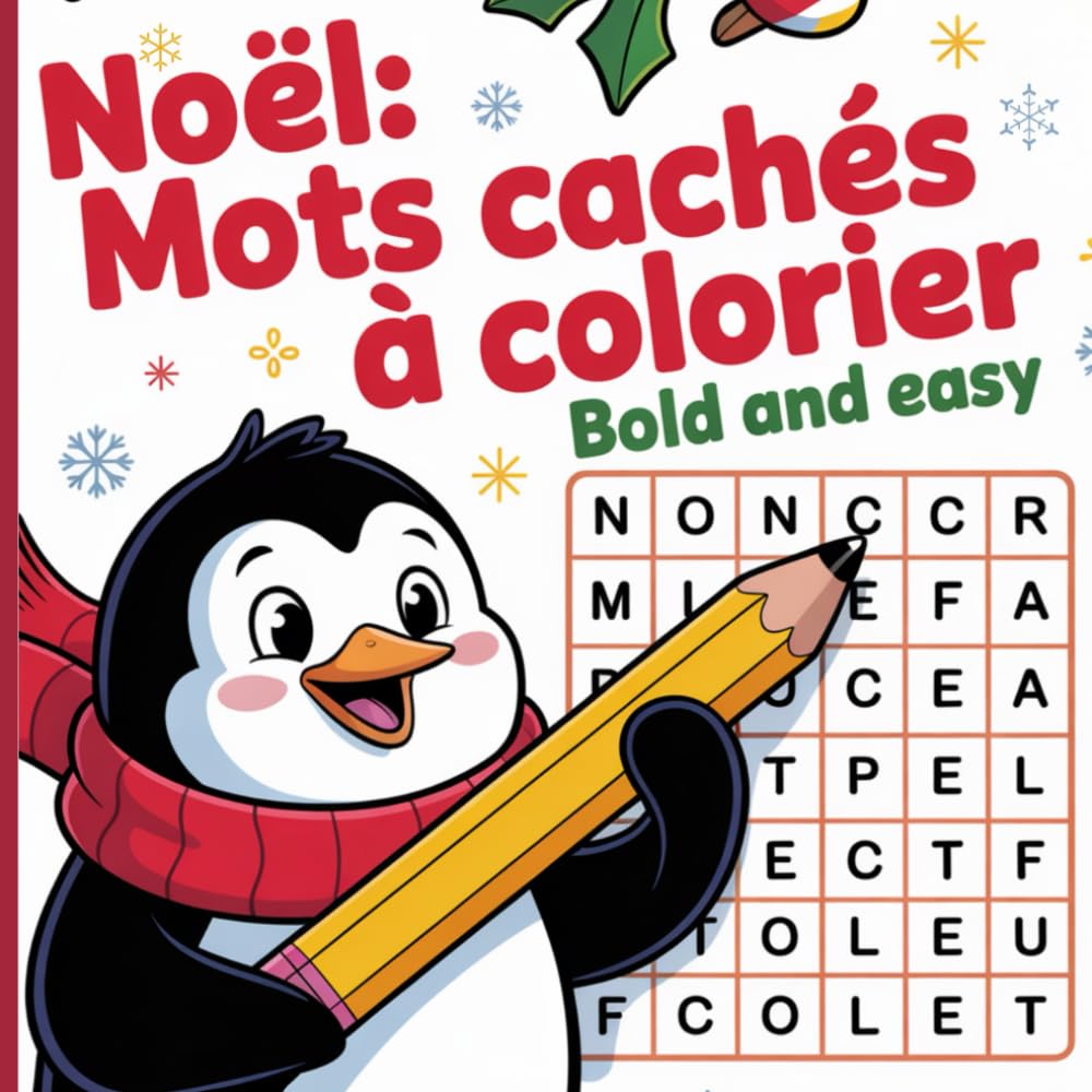 Noël: Mots Cachés à Colorier: La Méthode Bold and Easy | Trouvez le Mot et Coloriez ses Lettres Creuses | AVEC Pages de Gratitude et de Dessin pour Pauses Créatives