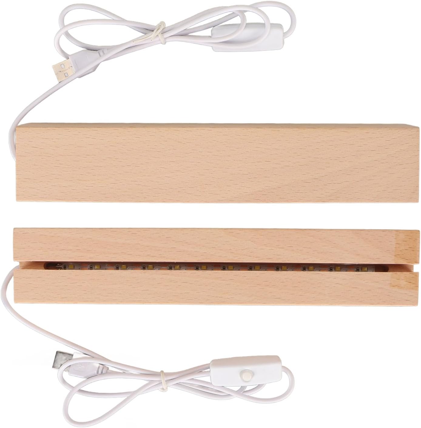 Rectangle Display Pedestal, Solid Wood LED Lighted Base Stand with Warm Glow USB Interface for Crystal Glass Acrylic Artwork Display and Decor (18cm)