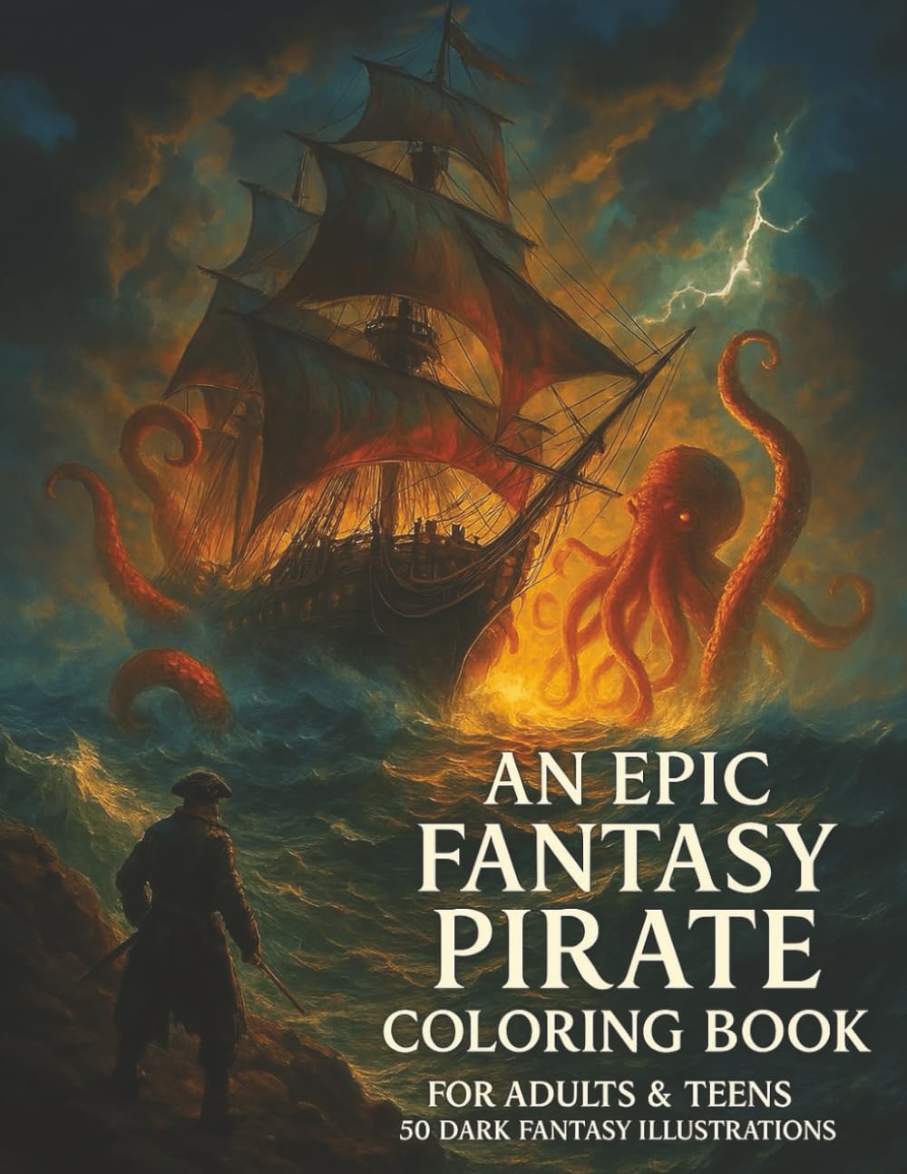 Dark Fantasy Pirate Coloring Book For Adults & Teens: A Pirate-Themed Art Coloring Adventure I 50 Illustrations