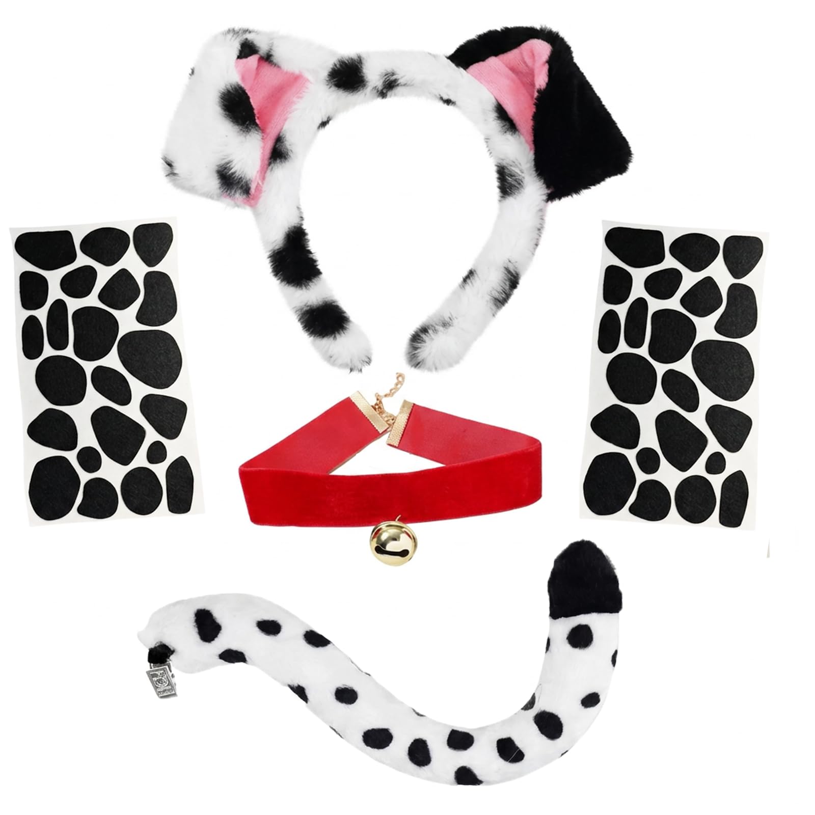 Dalmatian Costume Adult 5 Pcs with Dog Ears Headband、Tail、collar and Spots
