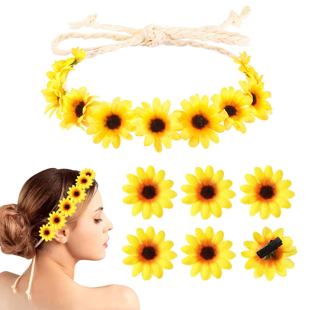 Youery Sonnenblumen Haarschmuck Set – Mit Haarband Und 6 Haarspangen, Für Hochzeit, Party, Strand