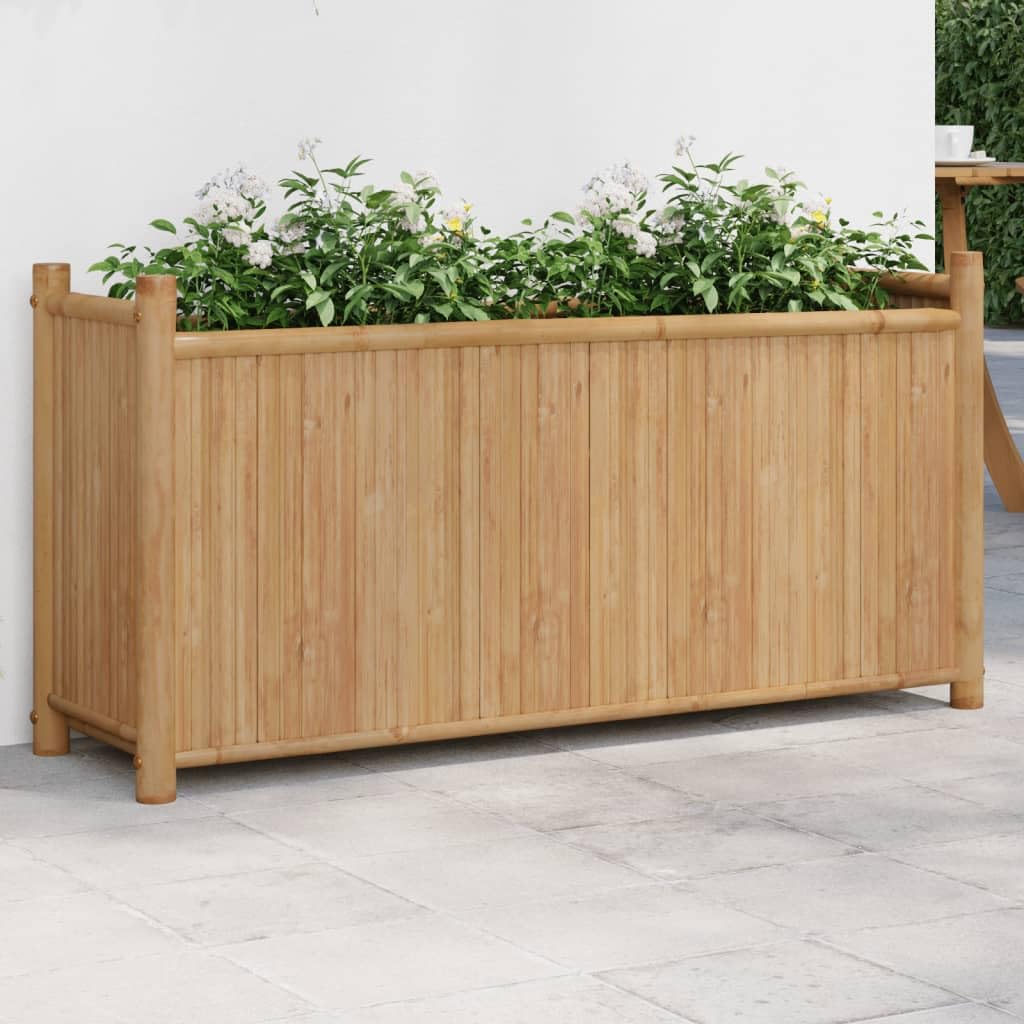 Fioriera da Esterno in Bambù Naturale 100x30x50 cm | Vaso rialzato rettangolare per orto e fiori, ideale per arredare il balcone, terrazzo o giardino con stile naturale.