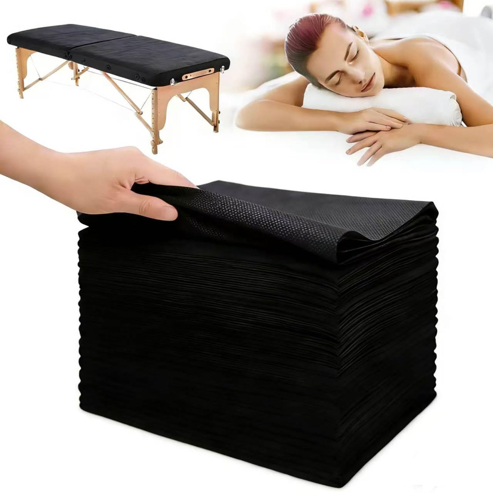 100 sábanas desechables de 31.5 x 71 pulgadas, con revestimiento no tejido, impermeables y a prueba de aceite, higiénicas y cómodas para masajes, tatuajes, belleza, spa, transpirables y duraderas