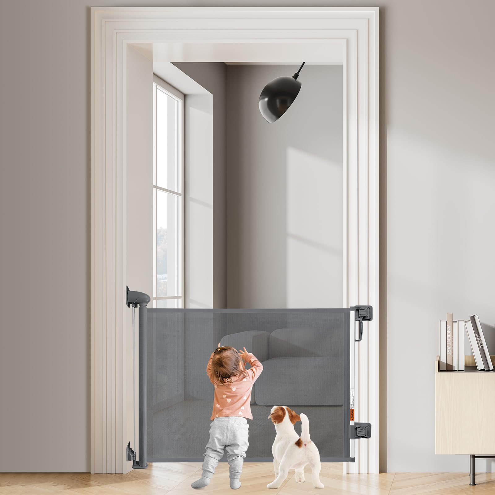 Auto Close Safety Gate, 150cm*86cm for Stairs, Retractable for Doorway, Kids or Pets, Indoor and Outdoor Dog Gates - Grey