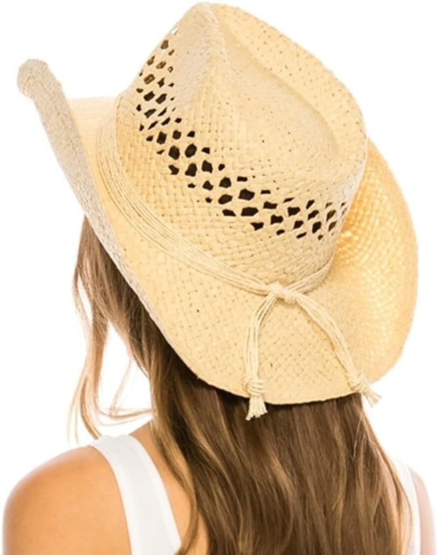 TOVOSO Straw Cowboy Hat for Women with Beaded Trim and Shapeable Brim