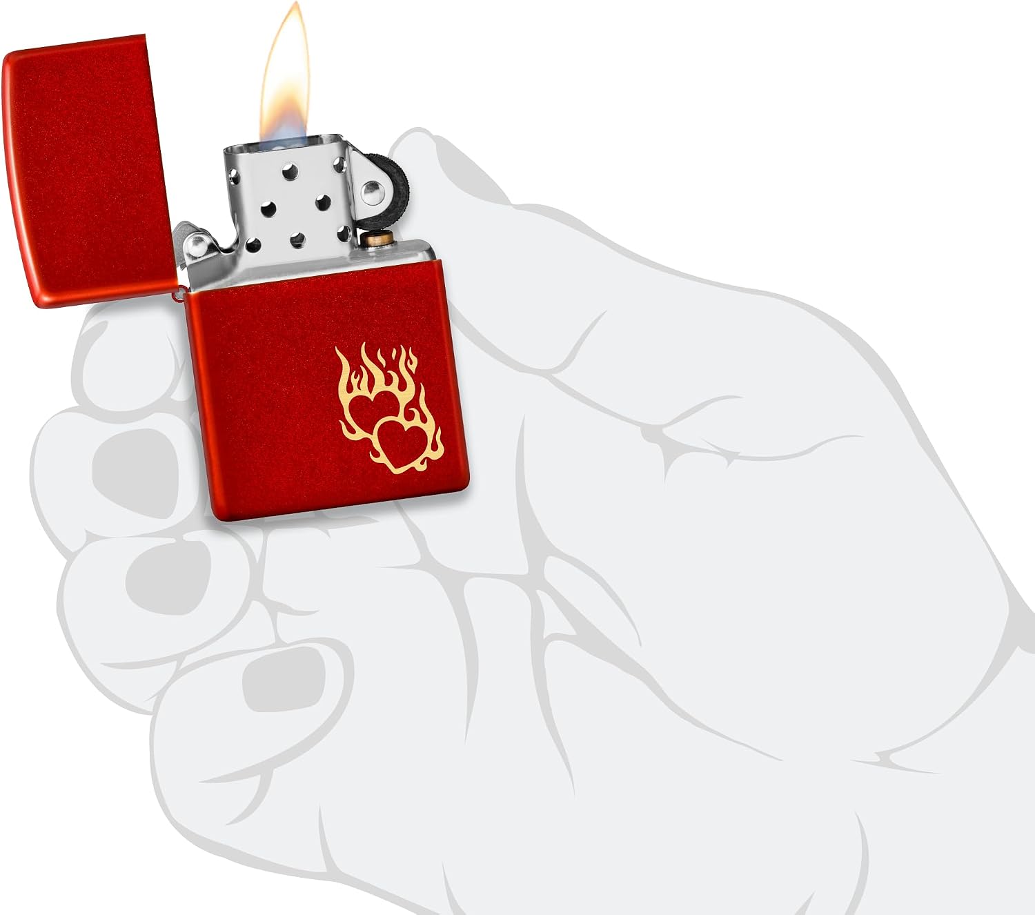 Zippo Lighter: Engraved Flaming Hearts - Metallic Red 46102