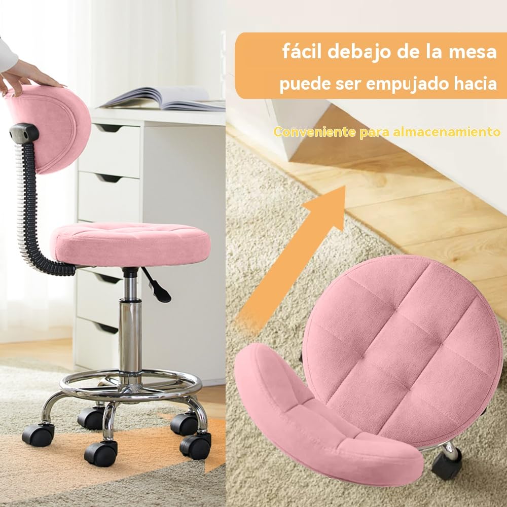 Silla de Oficina Moderna - Taburete Rodante con Respaldo Bajo y Altura Ajustable - Silla de Trabajo Giratoria con Reposapiés para Oficina,Hogar,Salón o Dibujo(Rosa,Paquete de 1)