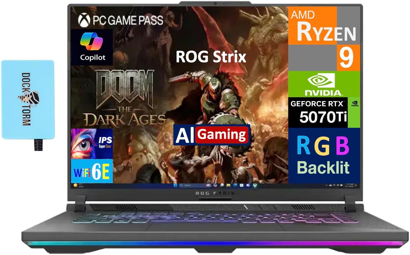 ASUS ROG Strix G16 G614 Gaming Laptop with screen displaying game content