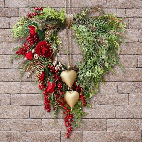 Suncalla Vintage Spring Wreath 14 Heart Wreath with 3D Heart Ornaments for Front Door 24 Long Window Porch Home Wedding Festival Celebration Wall Decorations