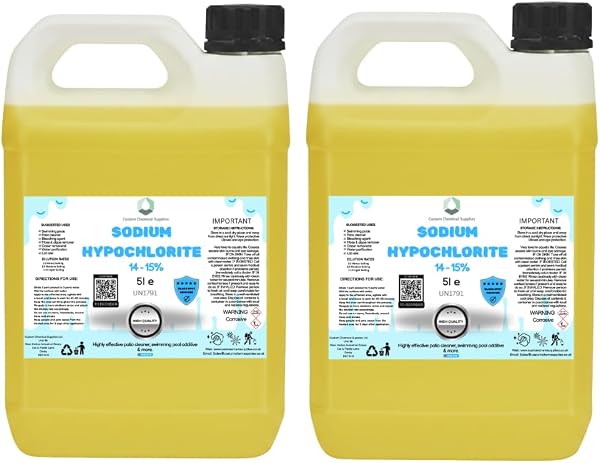 Sodium Hypochlorite Sodium Hypochlorite 10L (2X5L) - High Strength (14-15%) Brick, Driveway & Patio Cleaner - | Bleaching Agent | Odour Removal | Black Spot Removal & More - 1