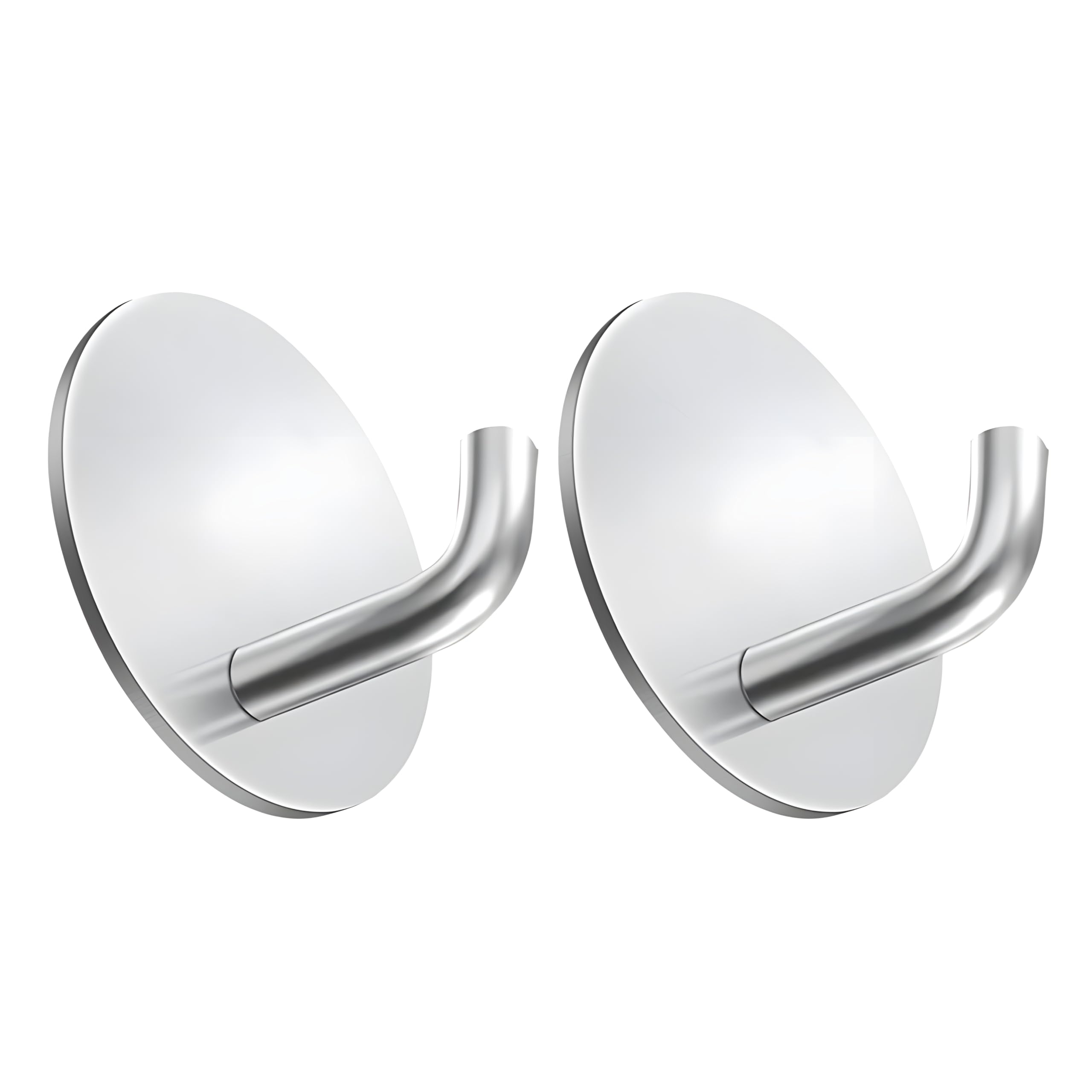 JIALTO 2 Pcs Self-Adhesive Stainless Steel Hooks: Heavy-Duty, Waterproof Wall Hangers for Bathroom and Kitchen - Strong Hold for Coats, Towels, and More, No Drilling Needed (J Round Silver)