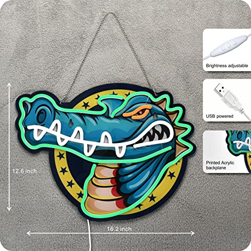 Image of IMTATTO Alligator neon sign crocodile LED light for wall decor, USB powered, bar pub store club garage bedroom, home artwork