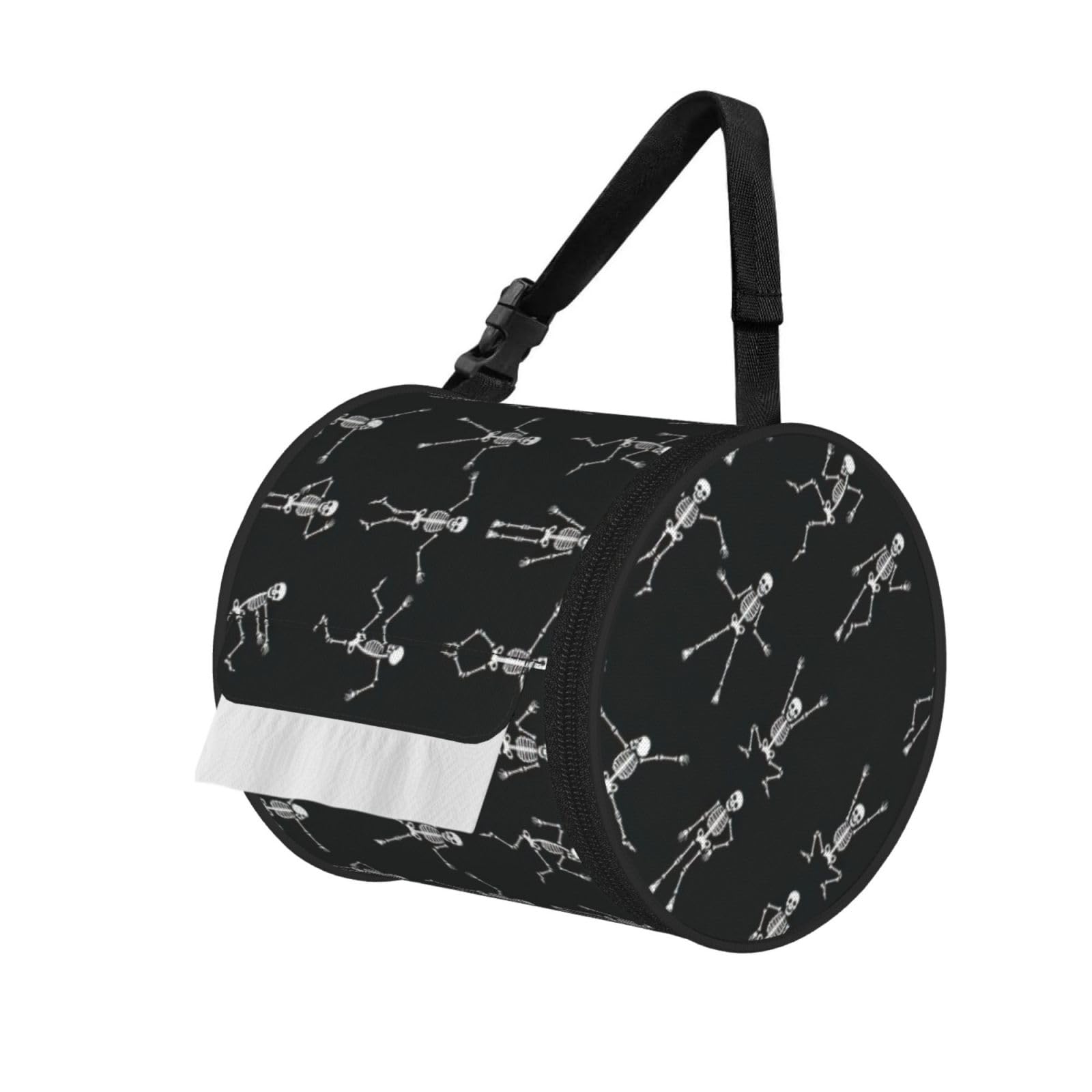 Cute Skeleton Dancing Print Fashion Tissues Organizer Box, Hanging Tissue Holder For Purse Coins For Car Office Daily Outing