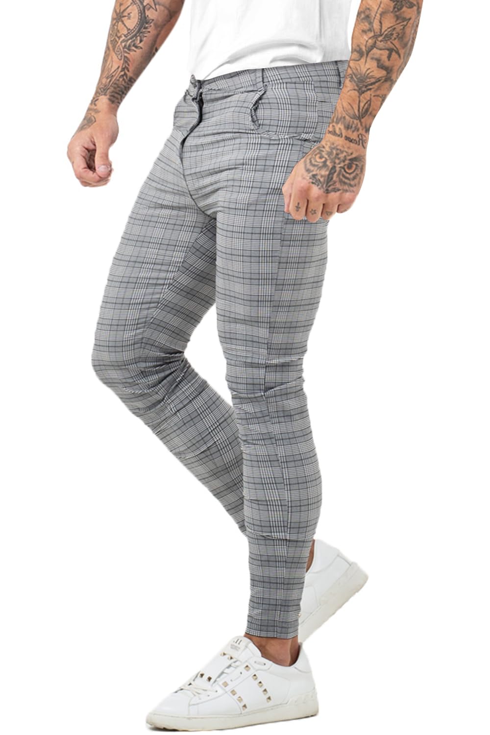 GINGTTO Pantaloni Chino Uomo Skinny Scacchi Elasticizzato Checked