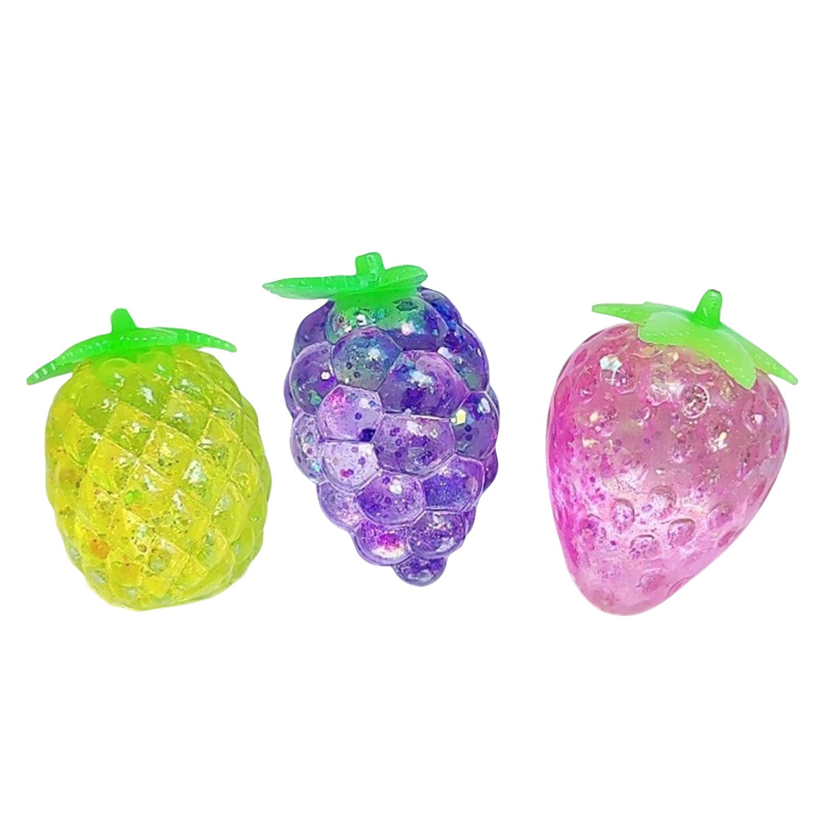 Fruit Squeeze Toys, Random Color Glitter Water Bead Squishy Balls, Soft TPR Pineapple Grape Strawberry Sensory Fidget Toys for Stress Relief, Decompression Gifts for Kids & Adults