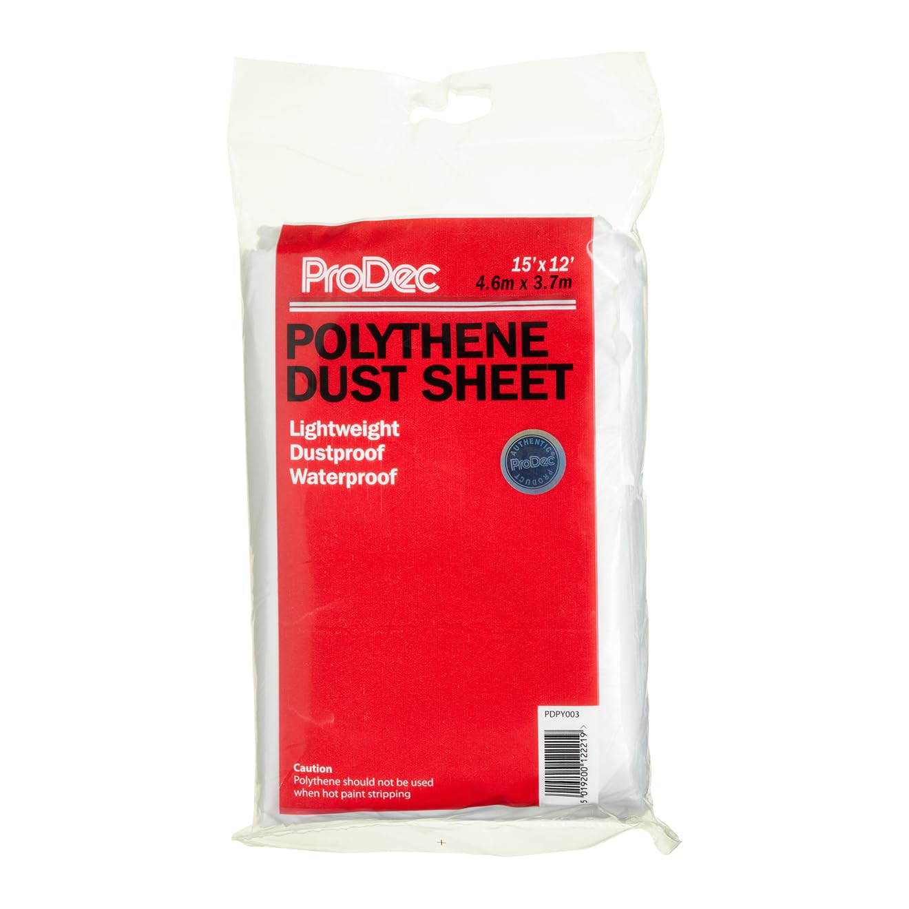 ProDec 15ft x 12ft (4.6m x 3.6m) Lightweight Polythene Dust Sheet, Dustproof and Waterproof Ideal for Covering and Protecting Floors and Furniture from Spills and Splashes When Painting and Decorating