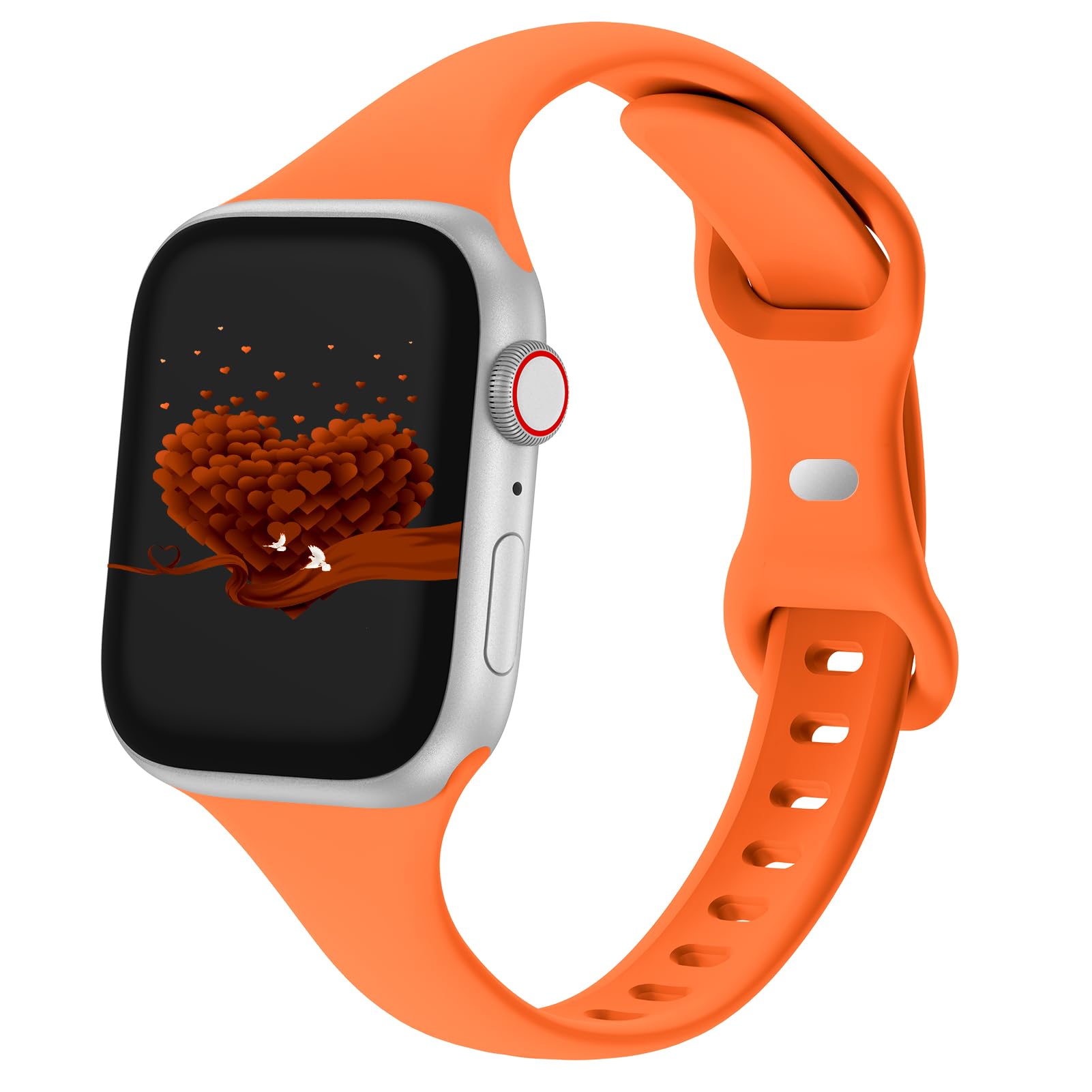 Photo 1 of Slim Thin Narrow Band Compatible with Apple Watch 38mm 40mm 41mm 42mm 44mm 45mm 46mm 49mm, Replacement Silicone Sport Strap Wristbands for iWatch Series 9/8/7/6/5/4/3/2/1 Ultra/2 SE Women Men, Orange