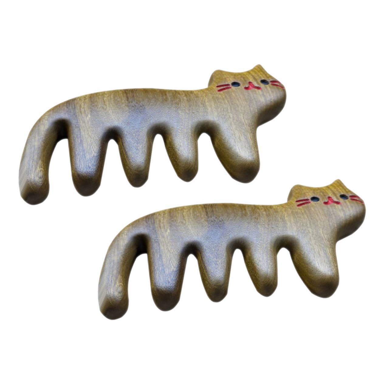 PACKOVE 2Pcs Cat Shaped Massage Comb Portable Wide Tooth Wooden Comb for Scalp Massage No Static for All Hair Types Gentle Knot Detangler for Cats and Humans