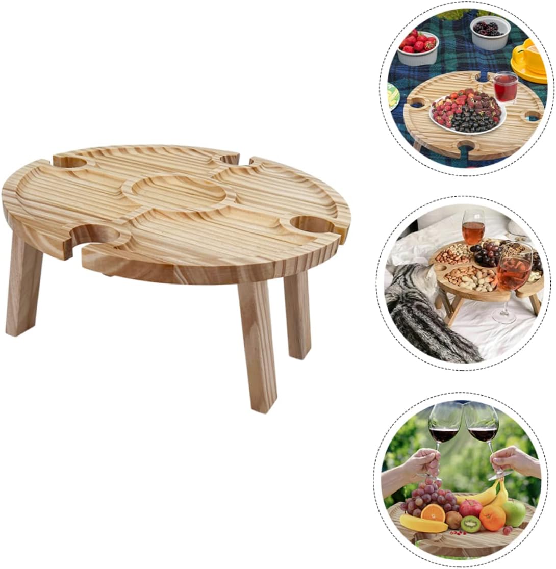 VANZACK Portable Folding Picnic Table Mini Beach Table Wine Bottle Rack Lightweight Outdoor for Camping BBQ and Picnics