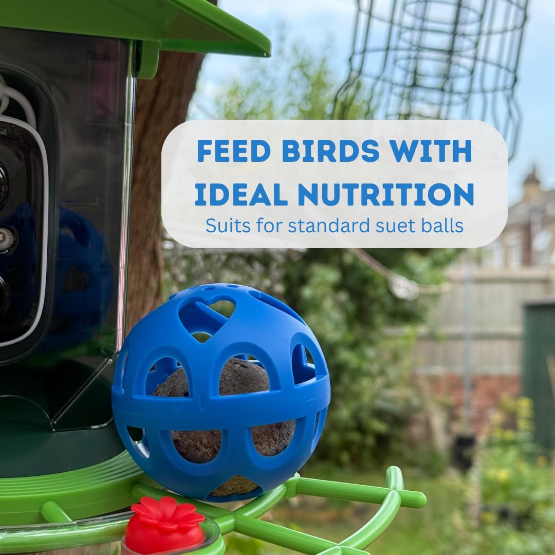 Blauer Meisenknödel-Halter, Käfig – Vogelfutterstation für Talg, passend für intelligente Futterspender für Kardinäle, Spechte, mehr – langlebiger blauer Vogelfutterspender – einfach zu installierende