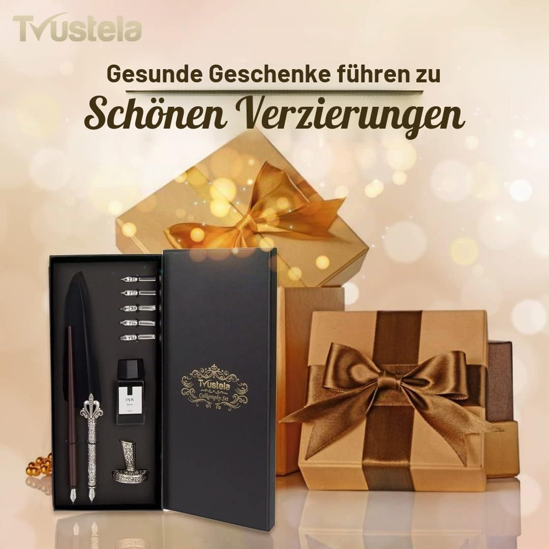 Kalligraphie Set für Anfänger Holz Dip Pen Federkiel 19 Federn Tinte Set Geschenkbox