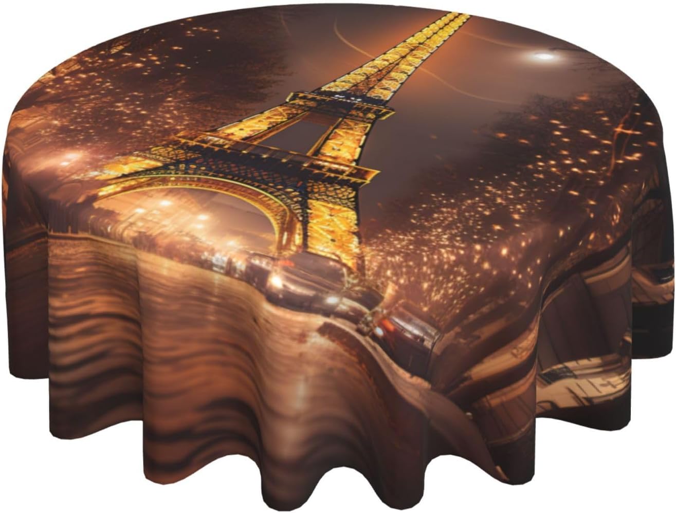 Eiffel Tower Print Wrinkle Free Dining Table Cover for Birthday Party Farmhouse Tablecloths Up to 60 x 60 Inches