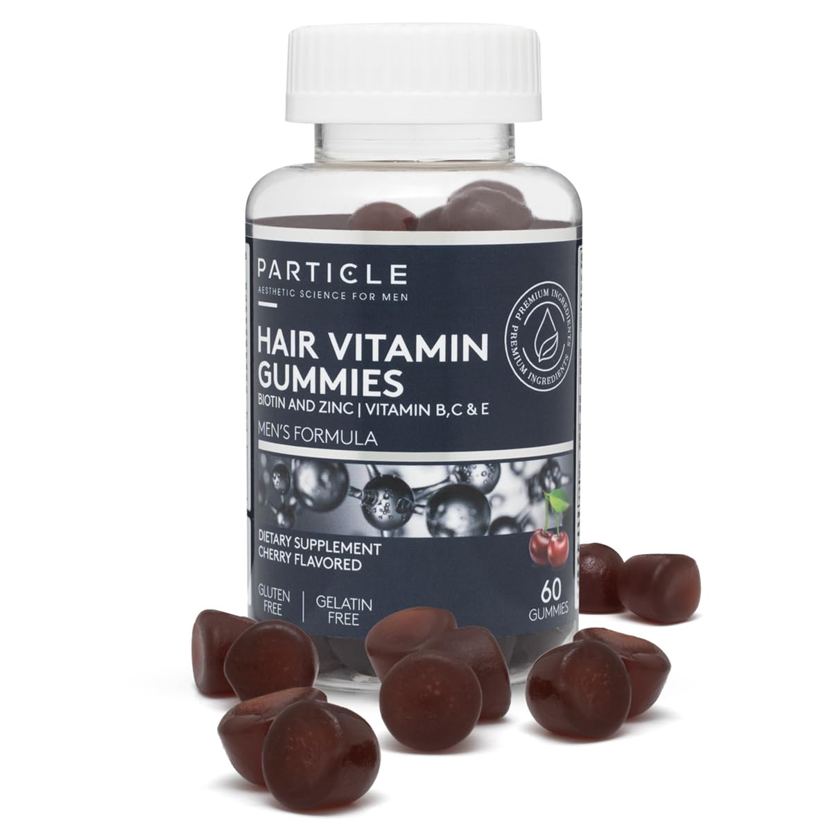 ParticleMen’s Hair Gummies, Gluten Free & Vegan Supplement with Vitamin C, Biotin, Zinc & Vitamin B12, Men’s Daily Supplement for Hair & Wellness Support, Cherry Flavor, 60 Gummies, 1 Month Supply