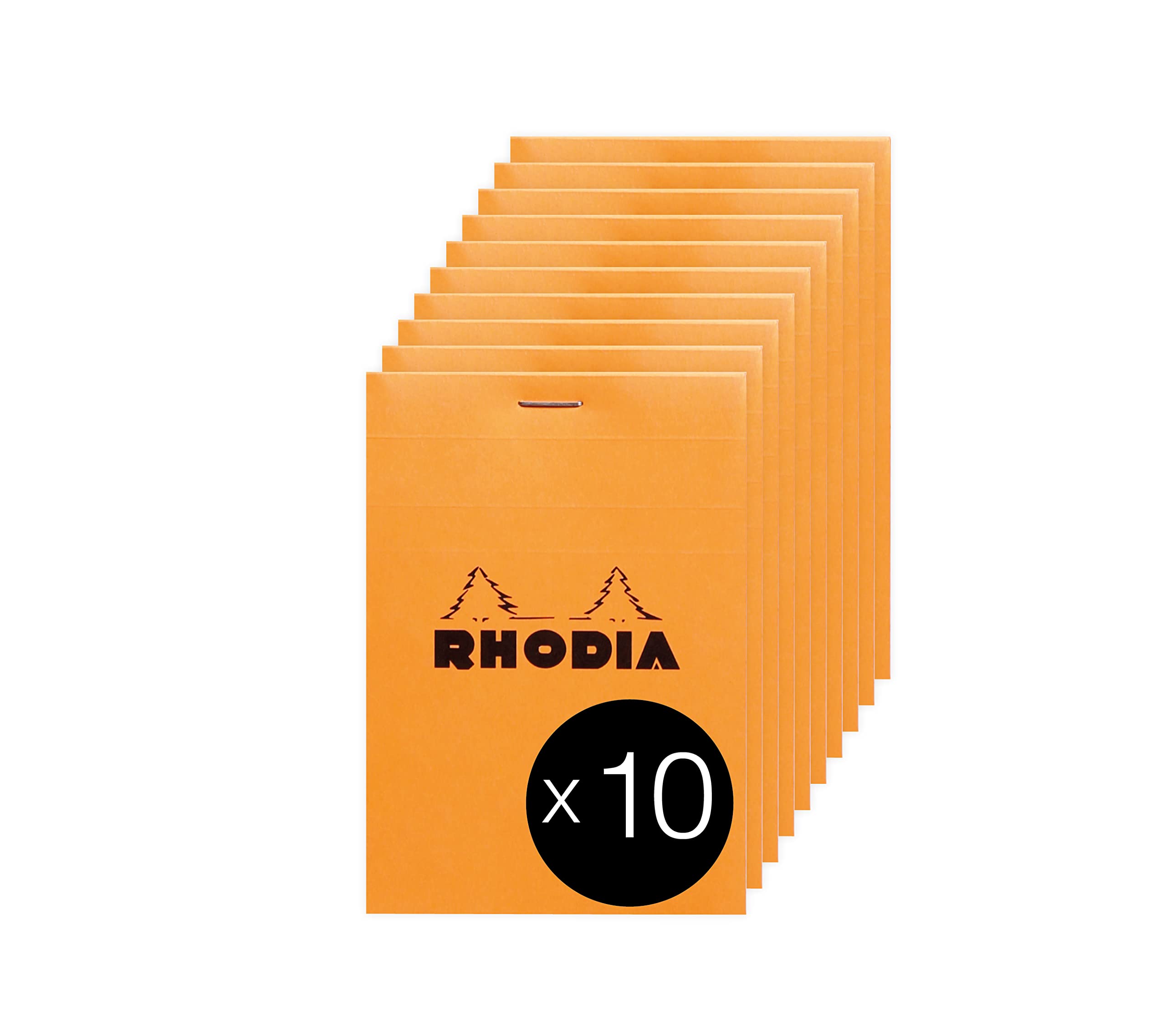 RHODIA 13200C - Stapled Notepad N°13 Orange - A6 - Small Squares - 80 Detachable Sheets - 80G Clairefontaine Paper - Coated Card Cover - Pack of 10 pads