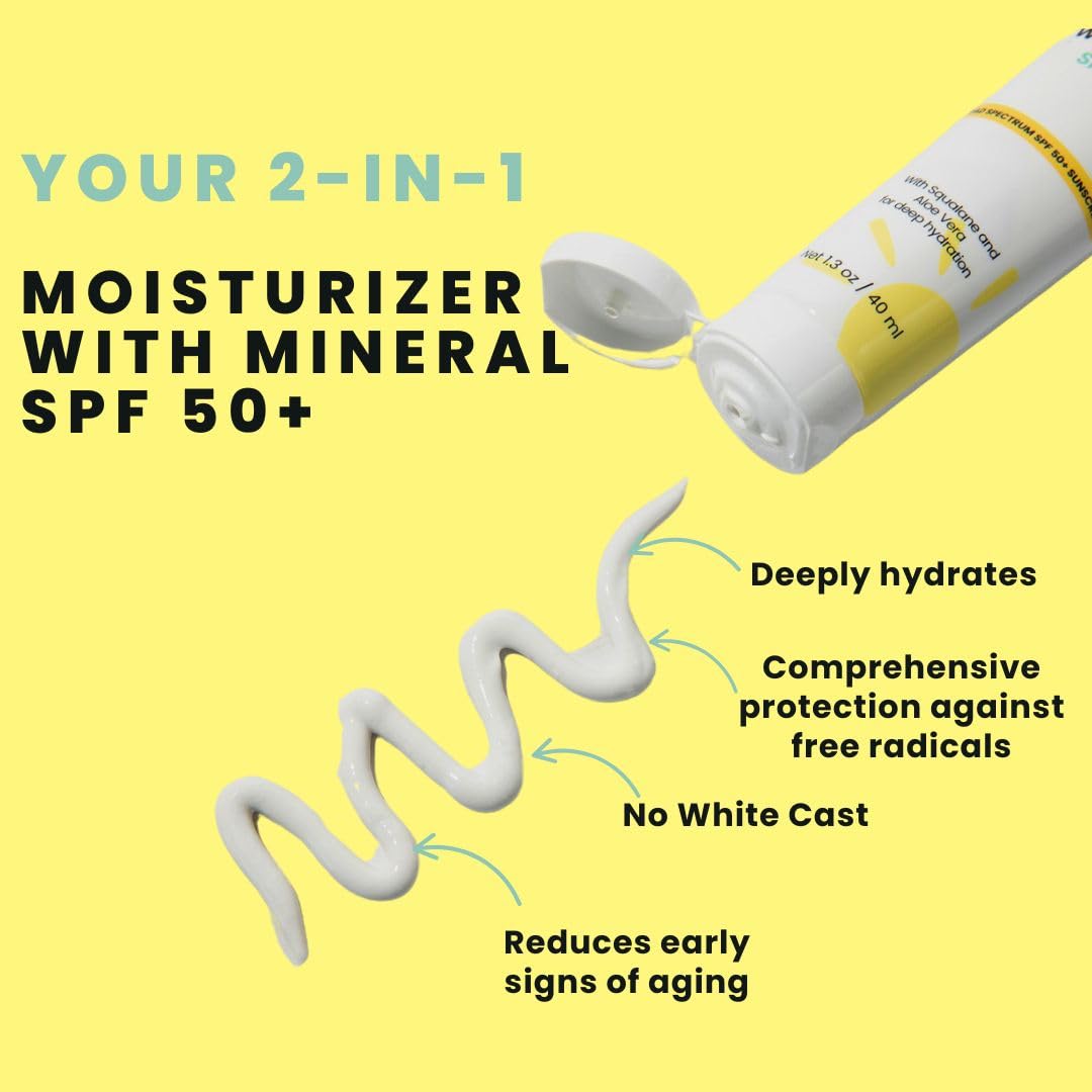 Daily Repair & Protect Moisturizer with Mineral SPF 50+ I With Squalane and Aloe Vera for Deep Moisture I UVA/UVB & Blue Light Protection I No White Cast I Reef Safe I Vegan