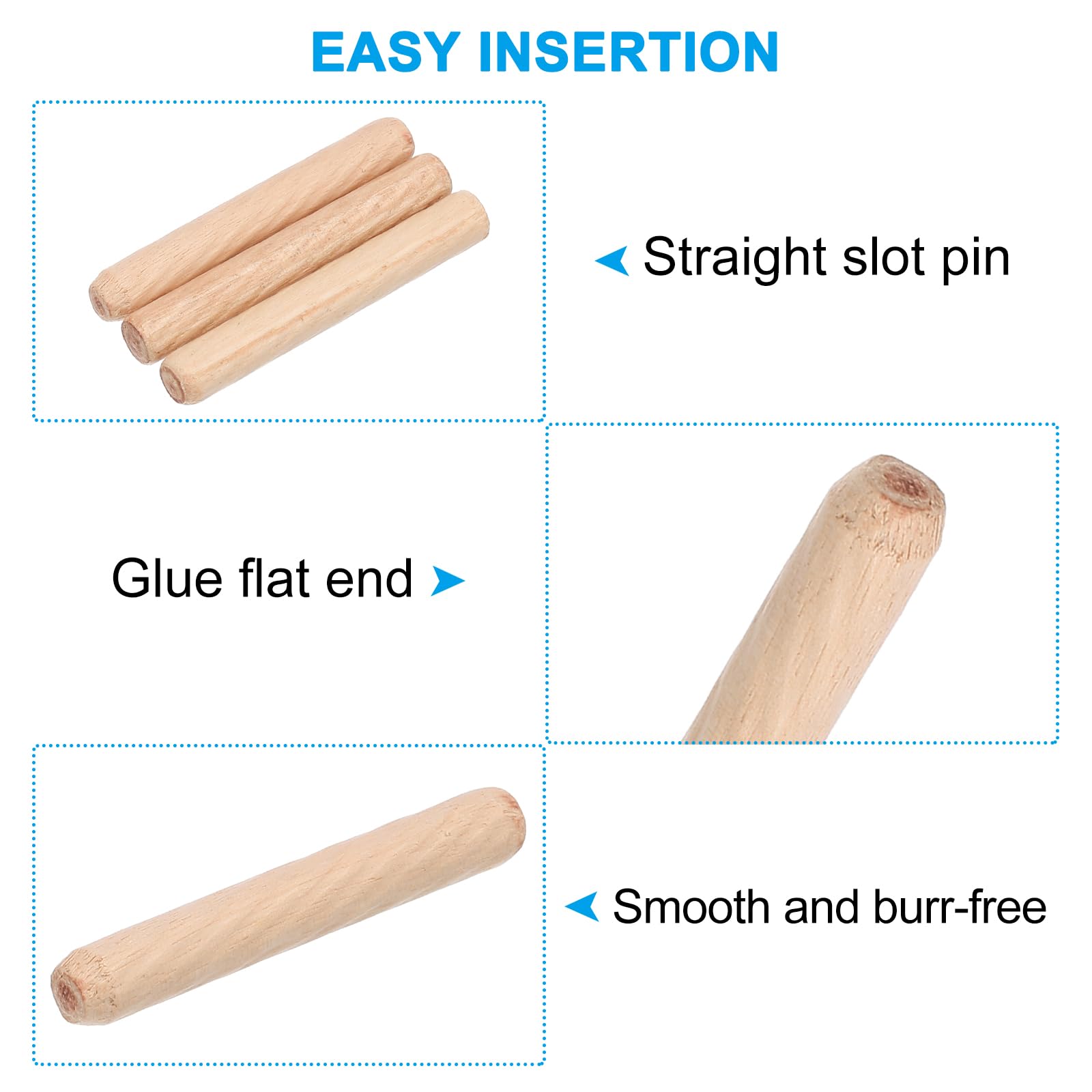 PATIKIL 1/4 Wooden Dowel Pins, 200 Pcs M6x40mm Wood Dowel Pins Hardwood Pegs Fluted Groove Easy Insertion for Crafts Furniture Door Art - Image 3