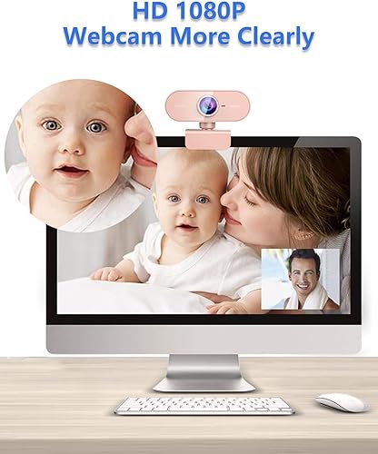 Miniatura 2 de Cámara web para PC con micrófono, Full HD 1080P, cámara web de transmisión rosa con micrófono para computadora portátil Mac, cámara de computadora