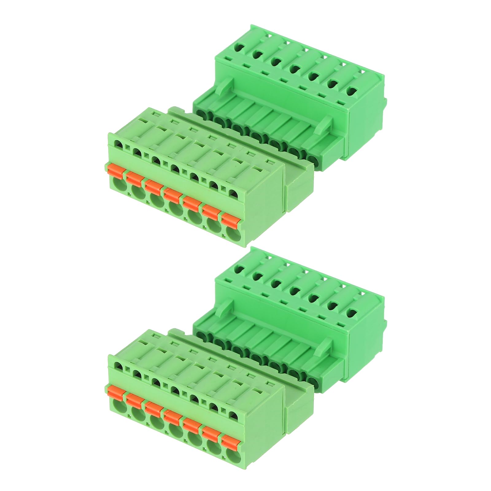 sourcing map 2 Set 5.08 mm 0.2" Pitch Terminal Block, 7 Vertical Pin Spring PCB Mount Terminal Block Pluggable Male & Female Circuit Board Connector 300V 10A for 24-14AWG Cable
