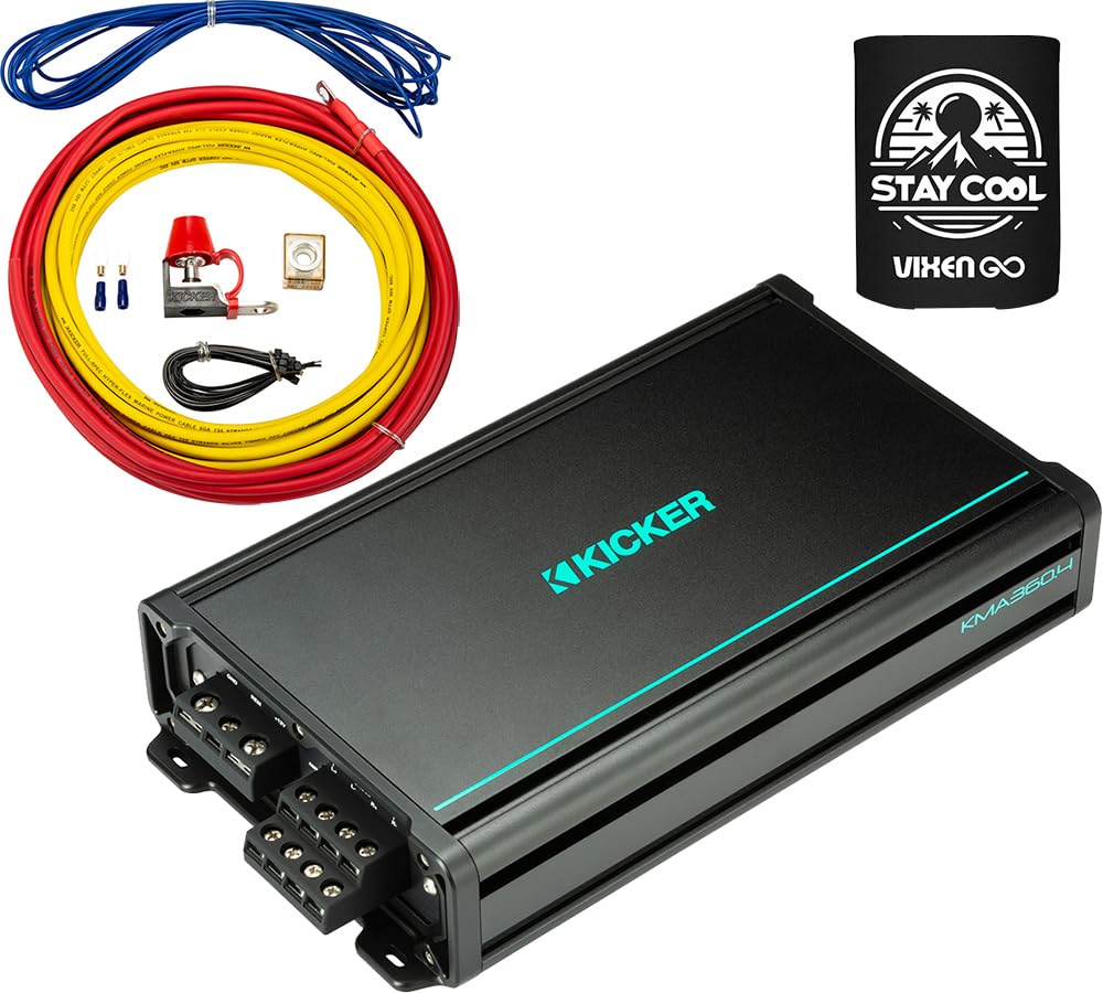 KICKER Amp and Wiring Kit Package of 2 Items 360W 4-Channel KMA Series Marine Amplifier with 8AWG Power Wiring Kit - Boat Kit - 48KMA360.4 Amplifier & 47KMPK8 Wiring Kit