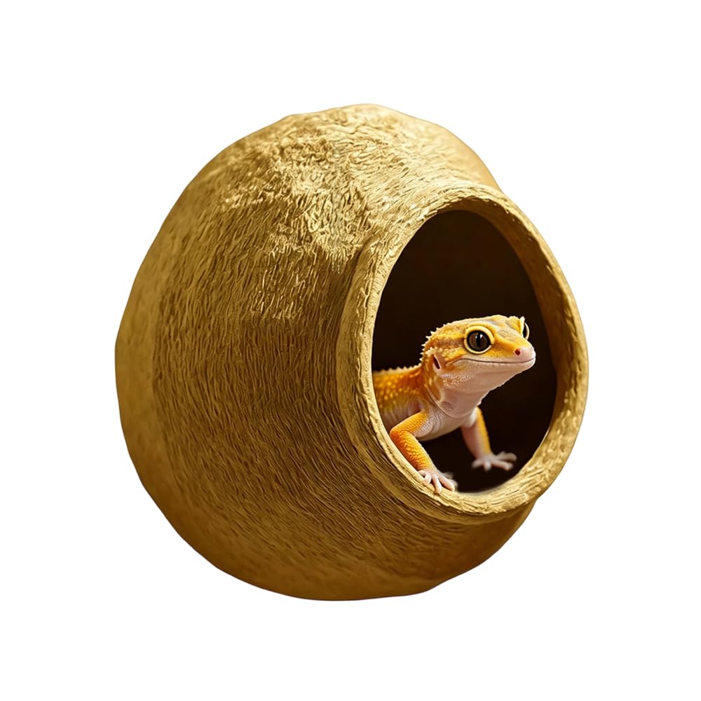 Reptile Hide Cave, Realistic Tree Hole Shelter for Gecko Lizard Amphibian with Suction Cup, 3D Printed Habitat Decoration for Terrarium Tank