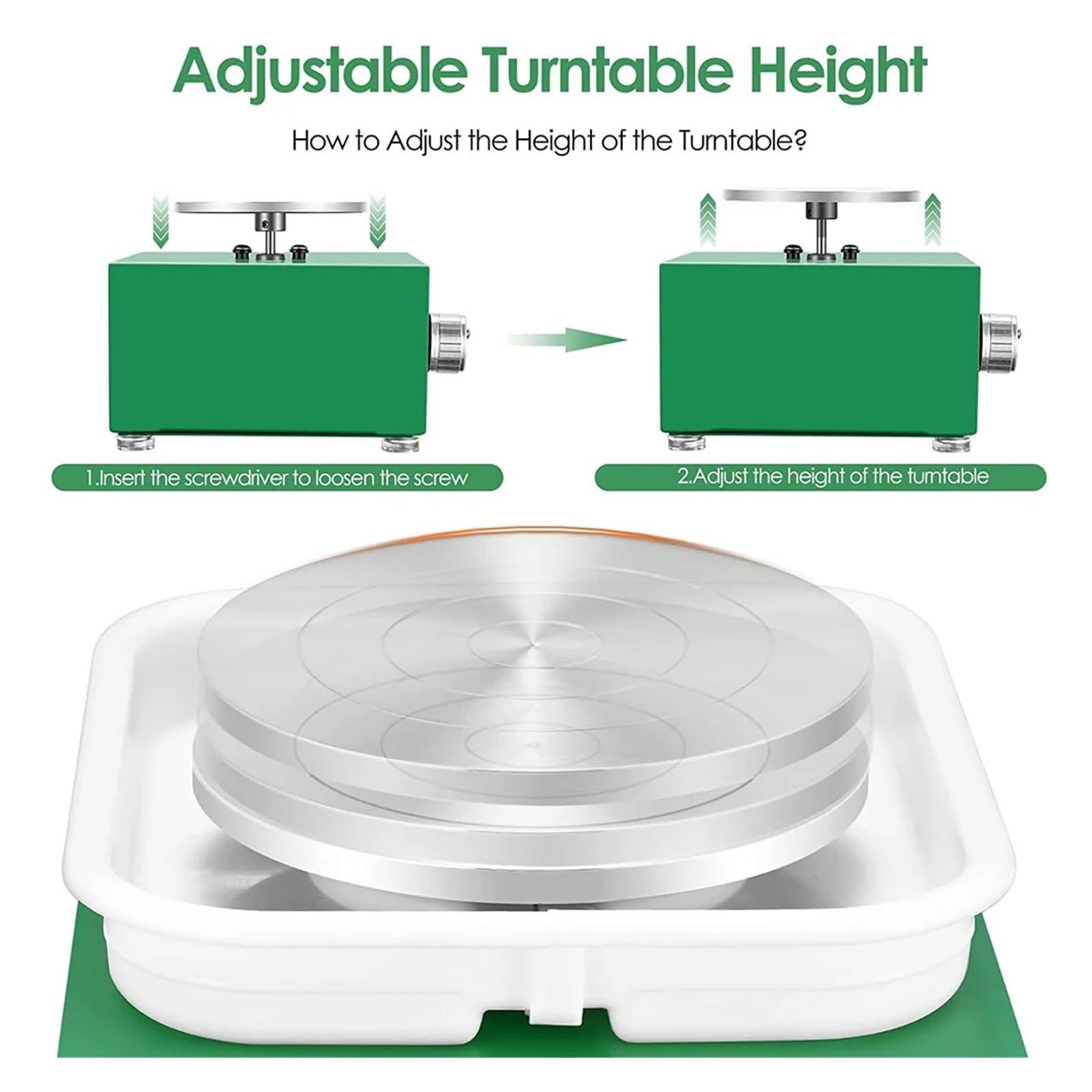 Mini-Töpferscheibenmaschine mit Drehteller + Bildhauerset, elektrische Töpferscheibe, Keramik-Tonwerkzeug, Töpferei-Töpferausrüstung(Green)