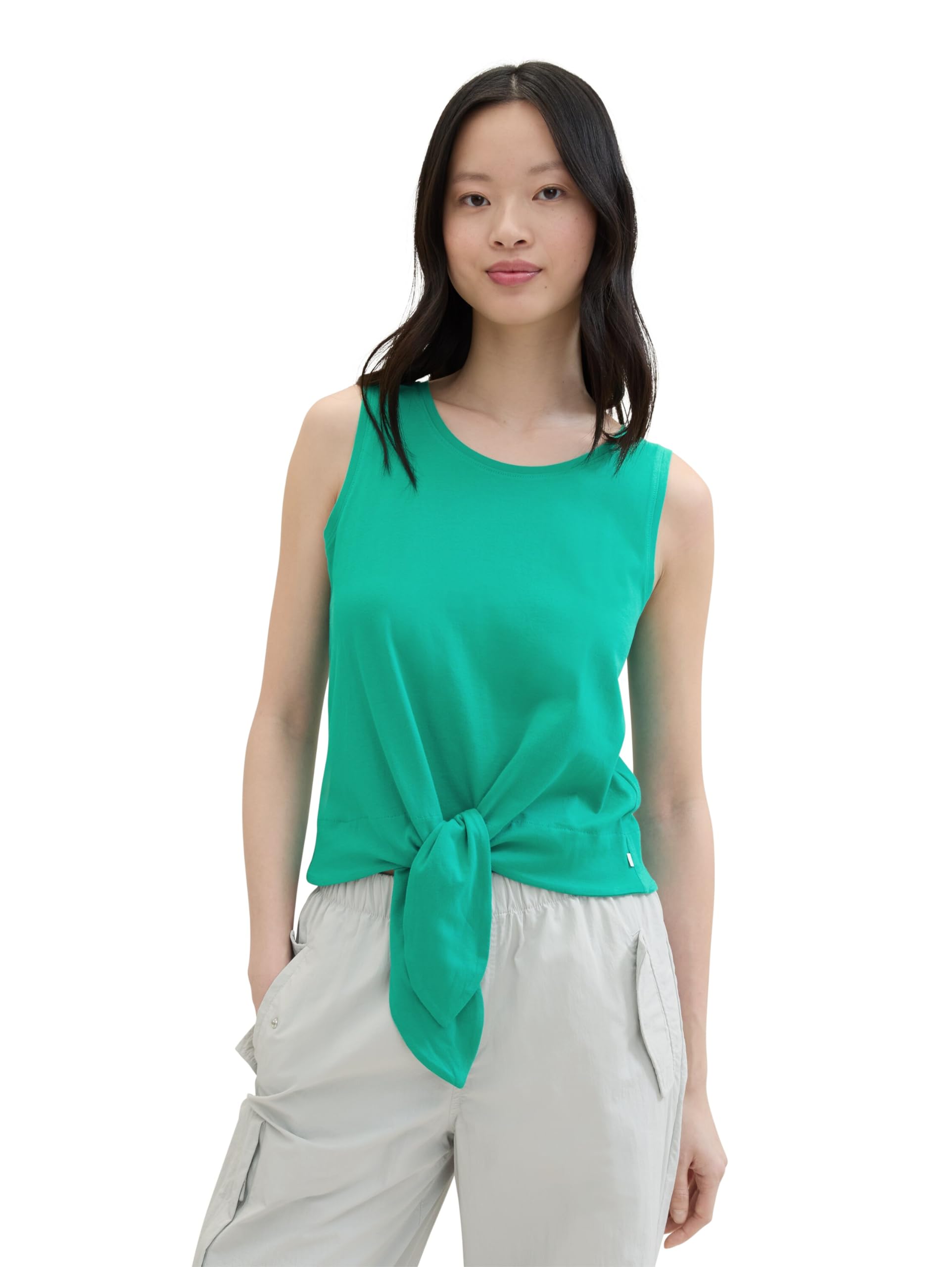 TOM TAILOR Denim Women's Basic Tank Top with Knot Detail, 35363 - Bright Green, L