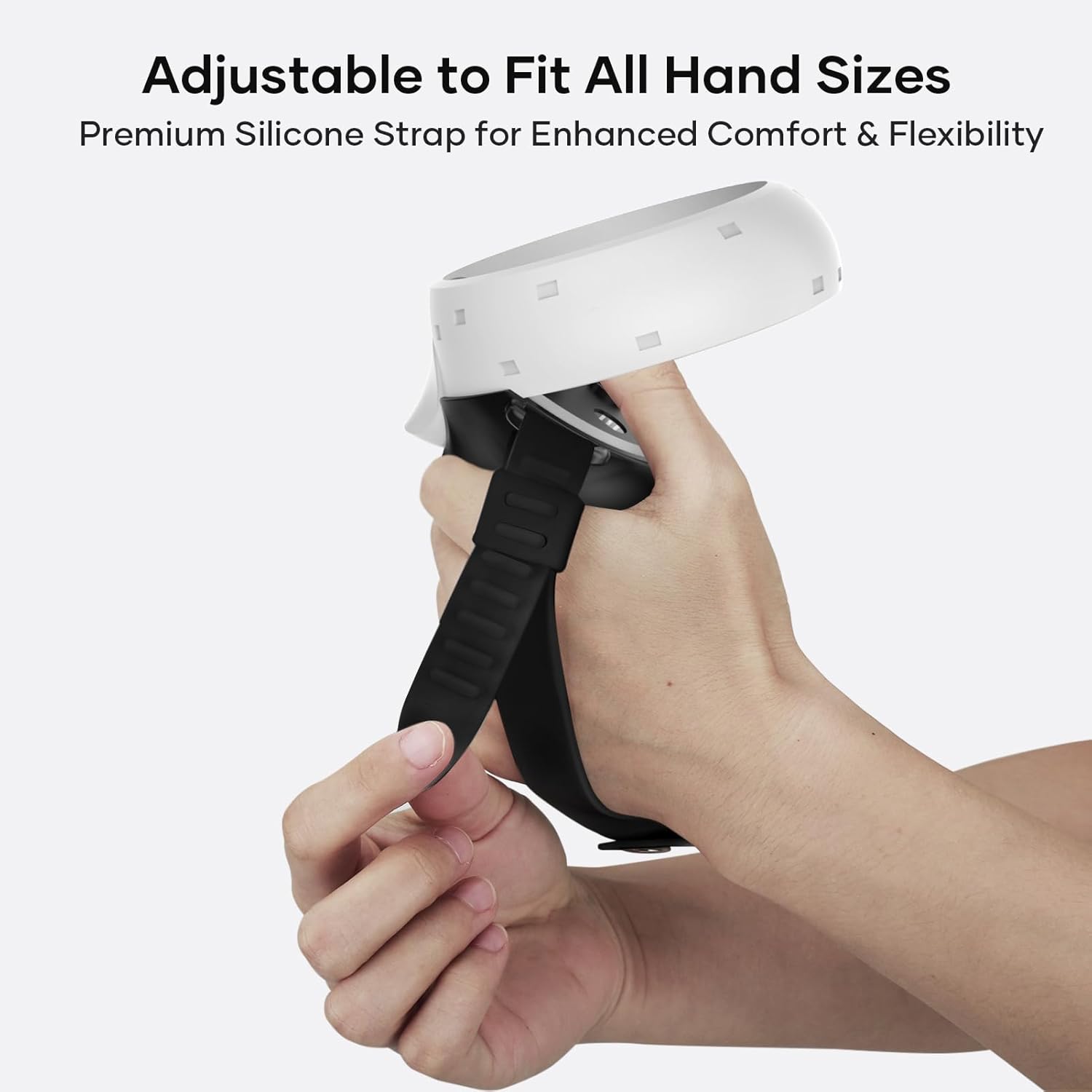 Magnetic Controller Grips for Meta Quest 2 | Ergonomic Design | Quick Installation | Compatible with Charging Dock | Extended Length | Silicone Wrist Strap (Black, Quest 2)