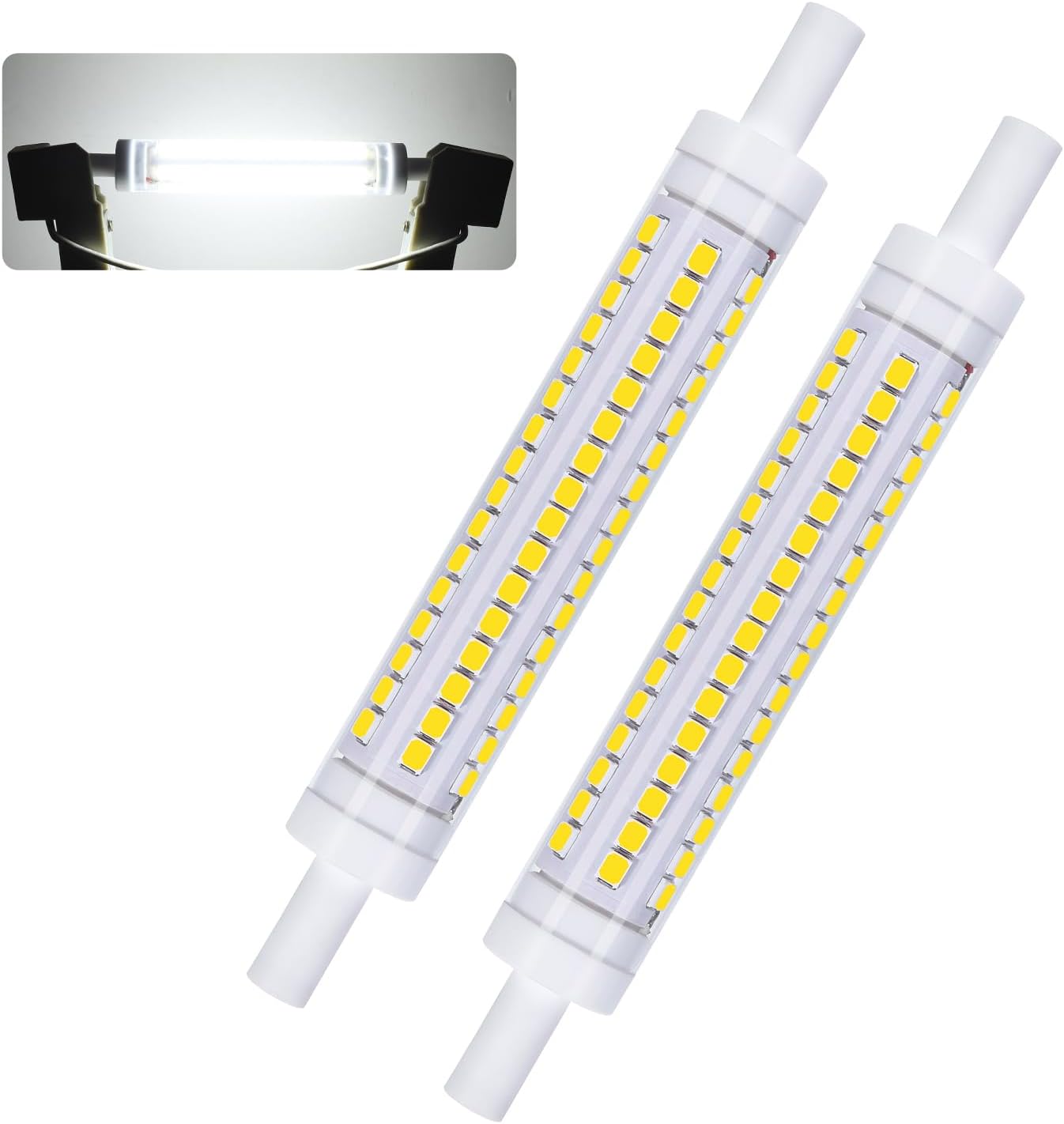 R7S LED Bulb 118mm 10W (100W Halogen Equivalent), 1100 Lumens, 6000K Daylight White, Non-Dimmable, 360° Beam Angle, No Flicker, 2-Pack for Floor Lamps, Pendant Lights, Landscape Lighting