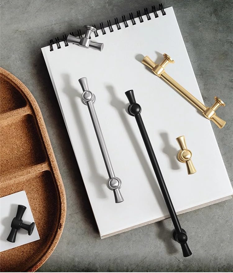 Miniatura 5 de LBFEEL Tiradores dorados Unqiue de 3.78 pulgadas para gabinete, estilo americano, pomo de cajón color negro de níquel cepillado (centros de agujeros