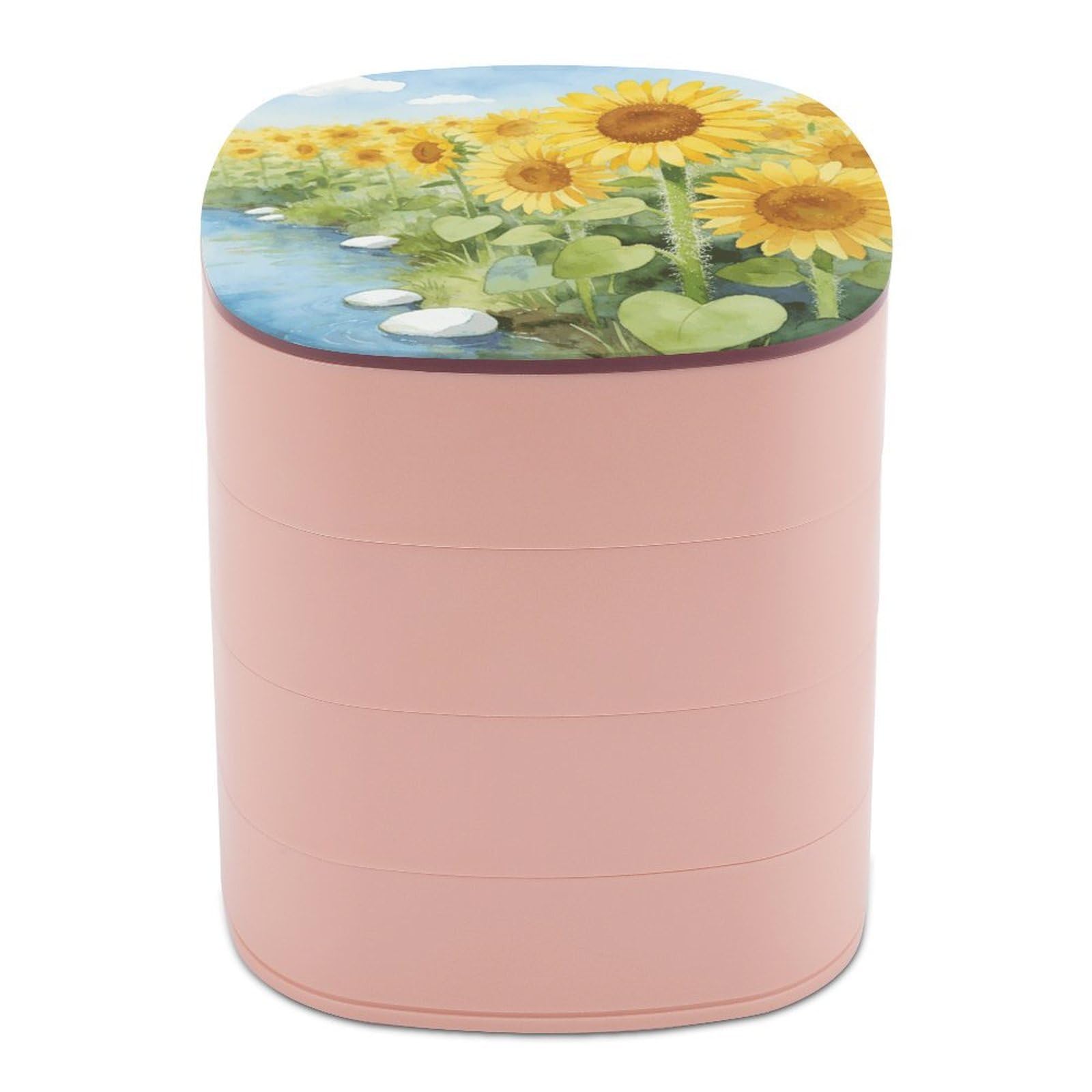 VstaDank The Summer Stream Is Warming Jewelry Box 360° Rotatable Jewelry Organizer 4 Layers Jewelry Case with Lid Fashion Portable Earring Holder for Bracelets Rings Bracelets Vanity