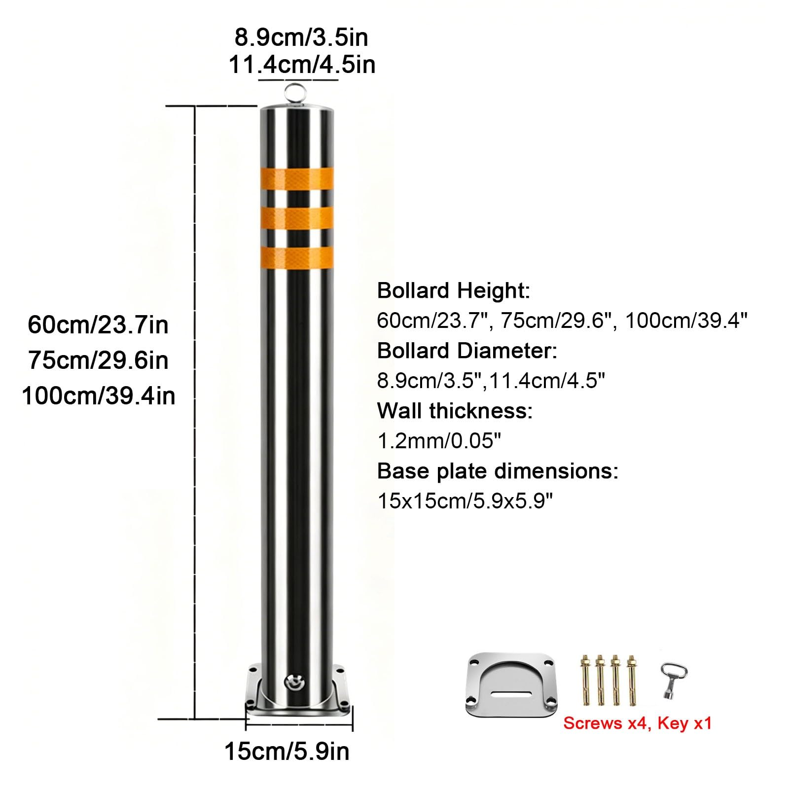 NEONMAN Arceau de Sécurité Amovible en Acier Inoxydable avec Bande Réfléchissante pour Stationnement – 11.4x60cm