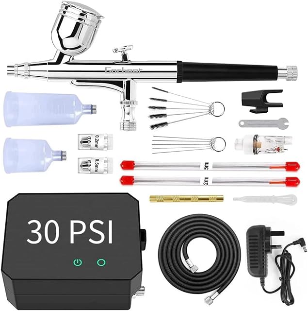 Gocheer Upgraded 30PSI Airbrush Kit, Multi-Function Dual-Action Airbrush Set with Compressor for Painting Portable Air Brush Set for Makeup Art Craft Cake Decoration Nail Design Tattoo Model