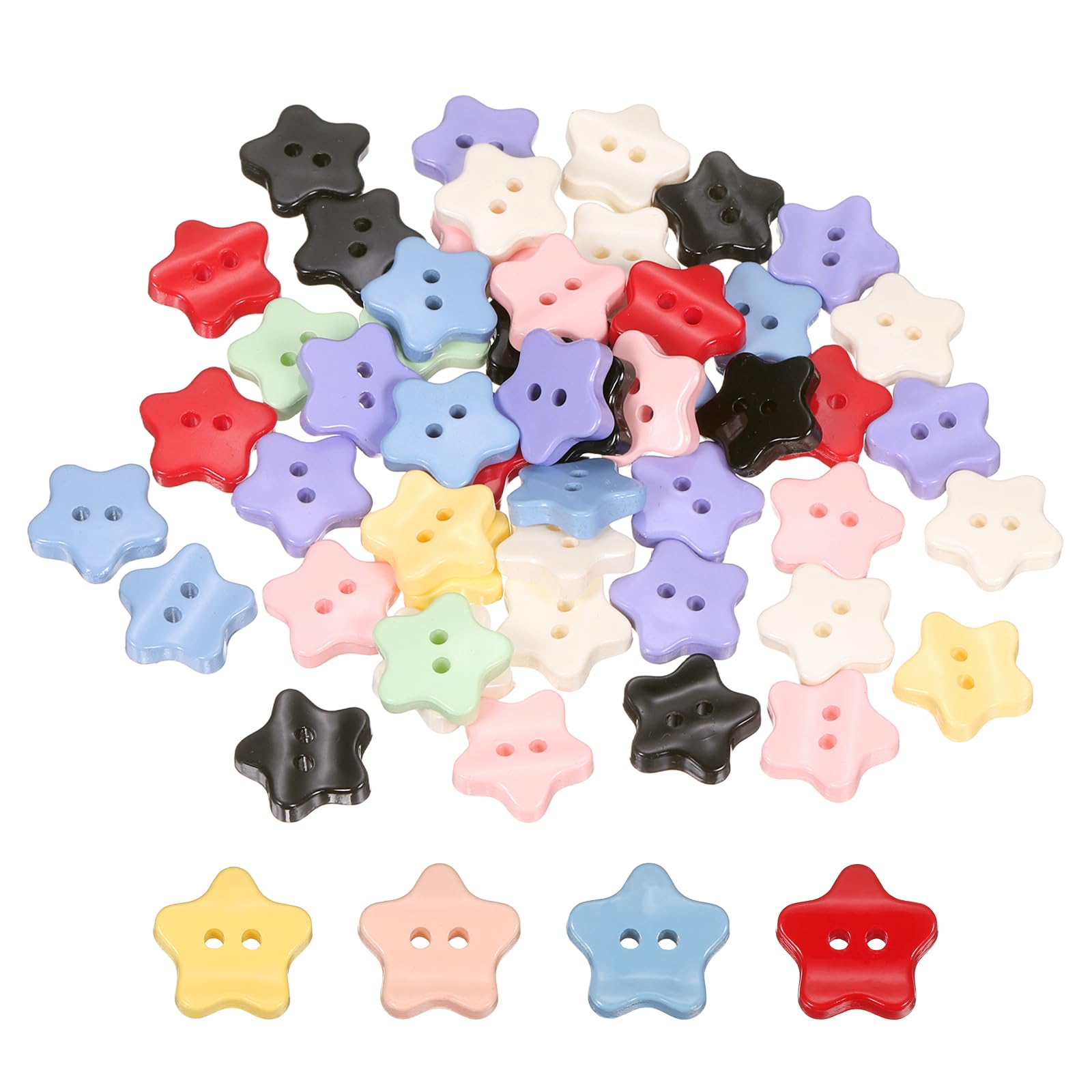 sourcing map 50Pcs Resin Buttons, 9/16" (15mm) 2 Holes Solid Color Sewing Craft Shirt Buttons for Sewing Blouse Coat Windbreaker Hat Doll Decoration DIY Crafts (Star, Pastel)