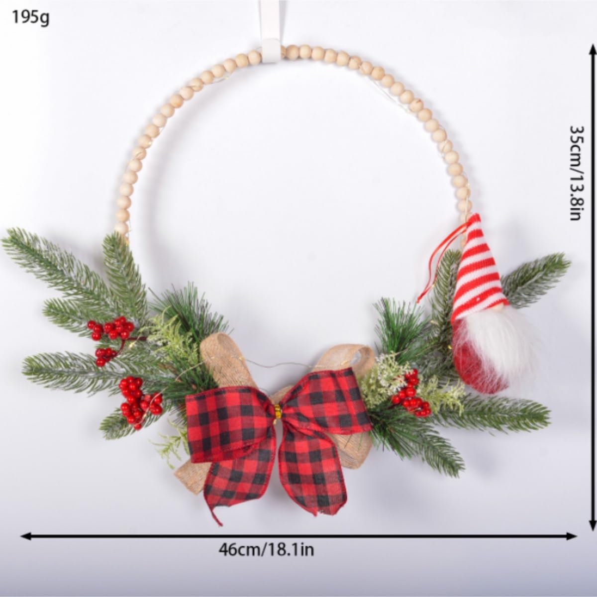 Winterkranz Dekokranz Weihnachten Holzperlen Kranz Schleife Weihnachtsschmuck Weihnachtstür Wand Heimdekoration Adventskranz Christbaumschmuck