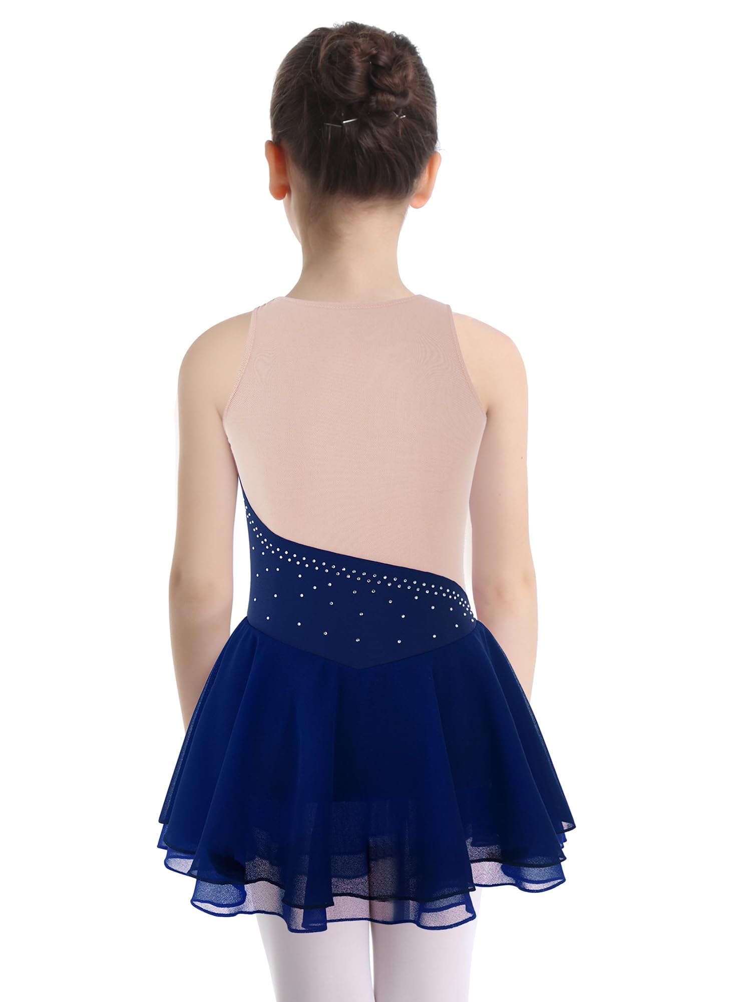 Alvivi Maillot Competicion Patinaje de sin Manga para Niñas Vestidos de Baile Patinaje Artístico Maillot Ballet con Falda Malla de Gimnasia Vestido de Bailarina